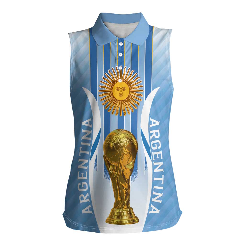 Custom Argentina Football Women Sleeveless Polo Shirt The Trophy Vamos La Albiceleste - Wonder Print Shop