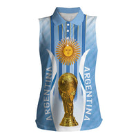 Custom Argentina Football Women Sleeveless Polo Shirt The Trophy Vamos La Albiceleste - Wonder Print Shop