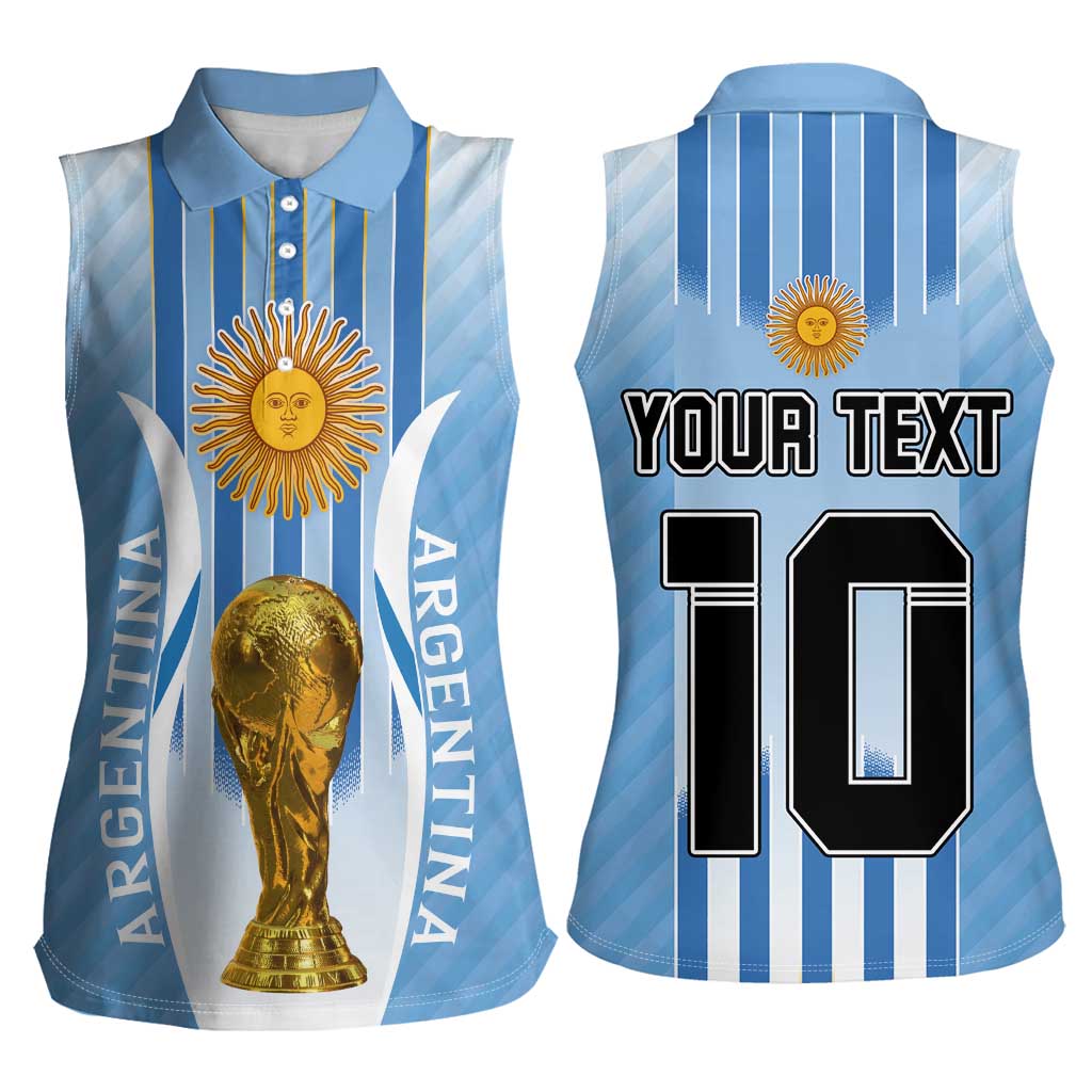 Custom Argentina Football Women Sleeveless Polo Shirt The Trophy Vamos La Albiceleste - Wonder Print Shop