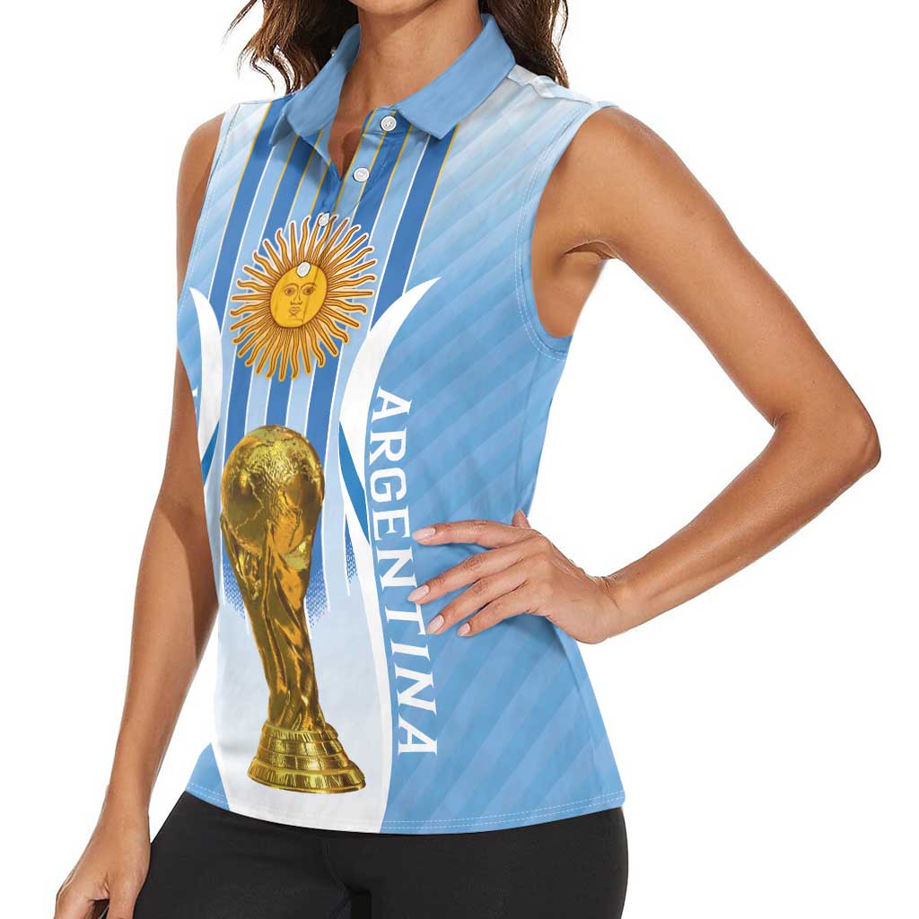 Custom Argentina Football Women Sleeveless Polo Shirt The Trophy Vamos La Albiceleste - Wonder Print Shop