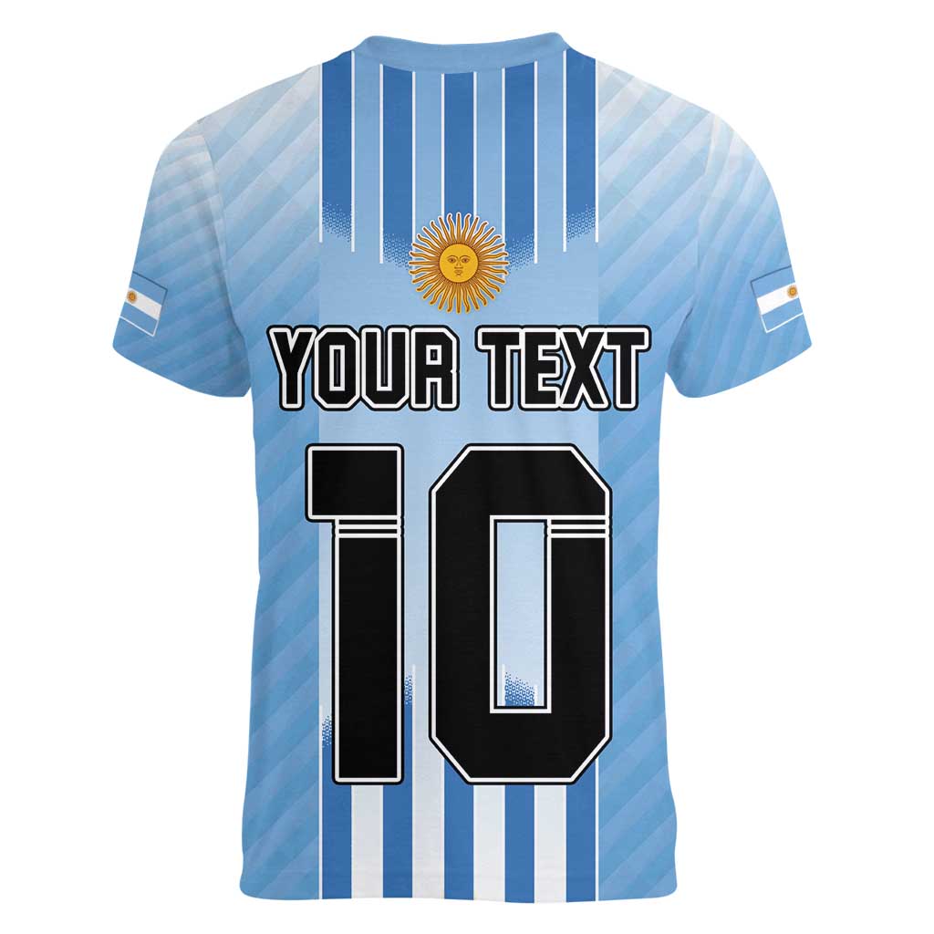 Custom Argentina Football Women V-Neck T-Shirt The Trophy Vamos La Albiceleste - Wonder Print Shop
