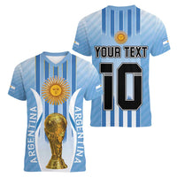 Custom Argentina Football Women V-Neck T-Shirt The Trophy Vamos La Albiceleste - Wonder Print Shop