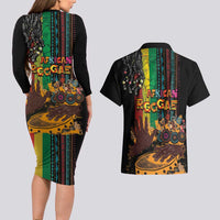 Afro-Caribbean Couples Matching Long Sleeve Bodycon Dress and Hawaiian Shirt African and Reggae Art Music - Wonder Print Shop