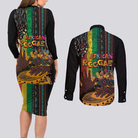 Afro-Caribbean Couples Matching Long Sleeve Bodycon Dress and Long Sleeve Button Shirt African and Reggae Art Music - Wonder Print Shop