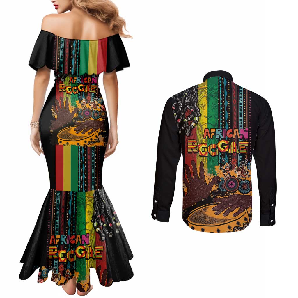 Afro-Caribbean Couples Matching Mermaid Dress and Long Sleeve Button Shirt African and Reggae Art Music - Wonder Print Shop
