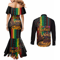 Afro-Caribbean Couples Matching Mermaid Dress and Long Sleeve Button Shirt African and Reggae Art Music - Wonder Print Shop