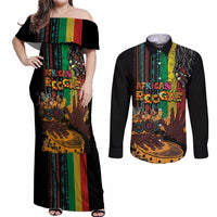 Afro-Caribbean Couples Matching Off Shoulder Maxi Dress and Long Sleeve Button Shirt African and Reggae Art Music - Wonder Print Shop