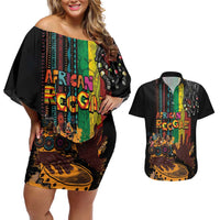 Afro-Caribbean Couples Matching Off Shoulder Short Dress and Hawaiian Shirt African and Reggae Art Music - Wonder Print Shop