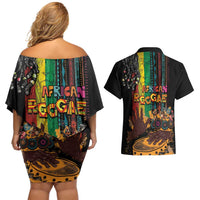 Afro-Caribbean Couples Matching Off Shoulder Short Dress and Hawaiian Shirt African and Reggae Art Music - Wonder Print Shop