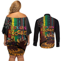 Afro-Caribbean Couples Matching Off Shoulder Short Dress and Long Sleeve Button Shirt African and Reggae Art Music - Wonder Print Shop