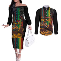 Afro-Caribbean Couples Matching Off The Shoulder Long Sleeve Dress and Long Sleeve Button Shirt African and Reggae Art Music - Wonder Print Shop