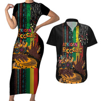 Afro-Caribbean Couples Matching Short Sleeve Bodycon Dress and Hawaiian Shirt African and Reggae Art Music - Wonder Print Shop