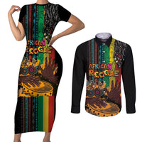 Afro-Caribbean Couples Matching Short Sleeve Bodycon Dress and Long Sleeve Button Shirt African and Reggae Art Music - Wonder Print Shop