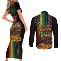 Afro-Caribbean Couples Matching Short Sleeve Bodycon Dress and Long Sleeve Button Shirt African and Reggae Art Music - Wonder Print Shop