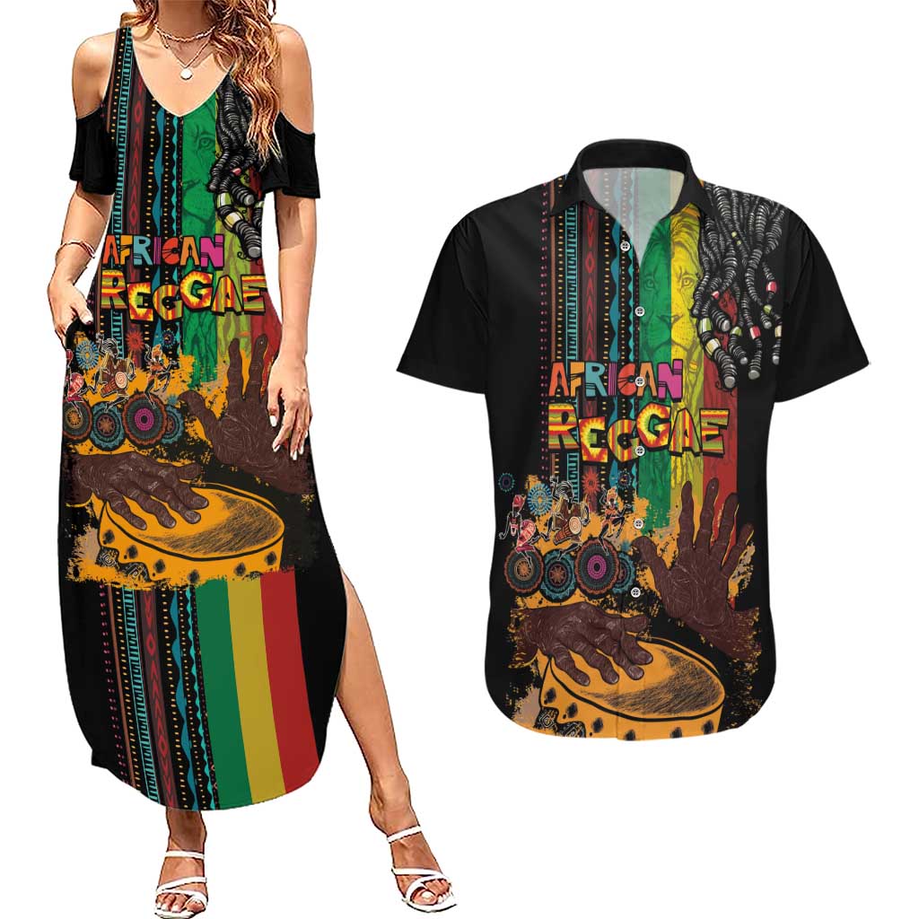 Afro-Caribbean Couples Matching Summer Maxi Dress and Hawaiian Shirt African and Reggae Art Music - Wonder Print Shop