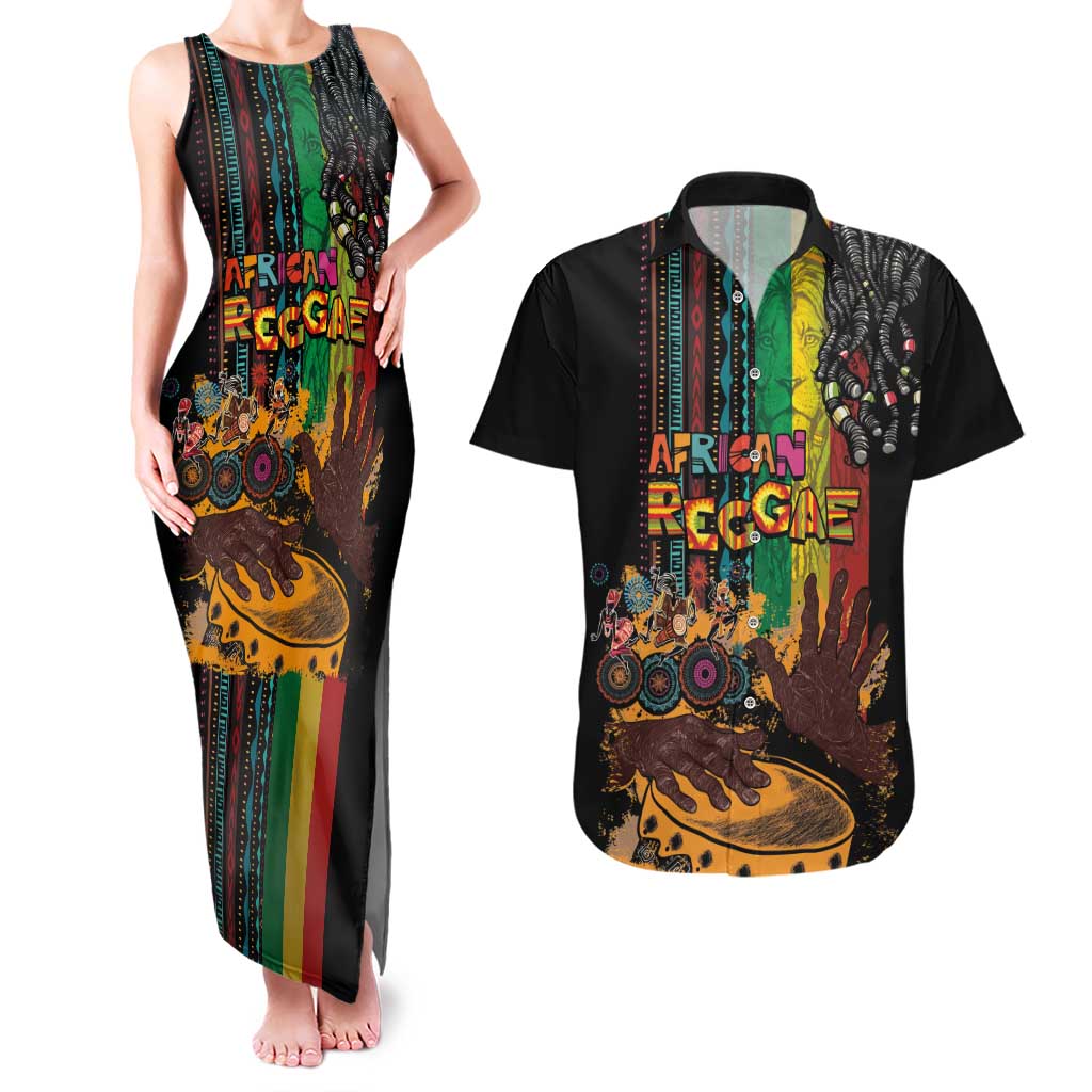 Afro-Caribbean Couples Matching Tank Maxi Dress and Hawaiian Shirt African and Reggae Art Music - Wonder Print Shop