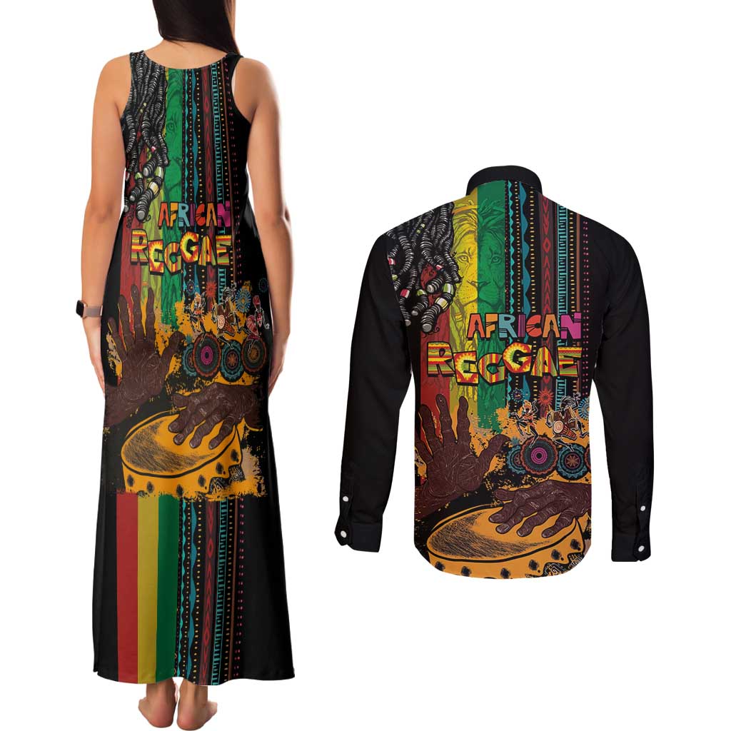 Afro-Caribbean Couples Matching Tank Maxi Dress and Long Sleeve Button Shirt African and Reggae Art Music - Wonder Print Shop