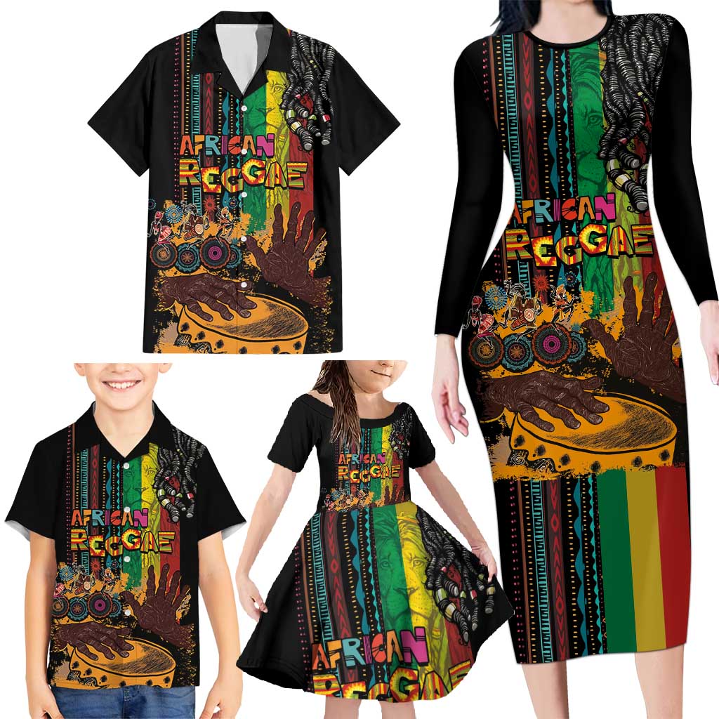 Afro-Caribbean Family Matching Long Sleeve Bodycon Dress and Hawaiian Shirt African and Reggae Art Music - Wonder Print Shop
