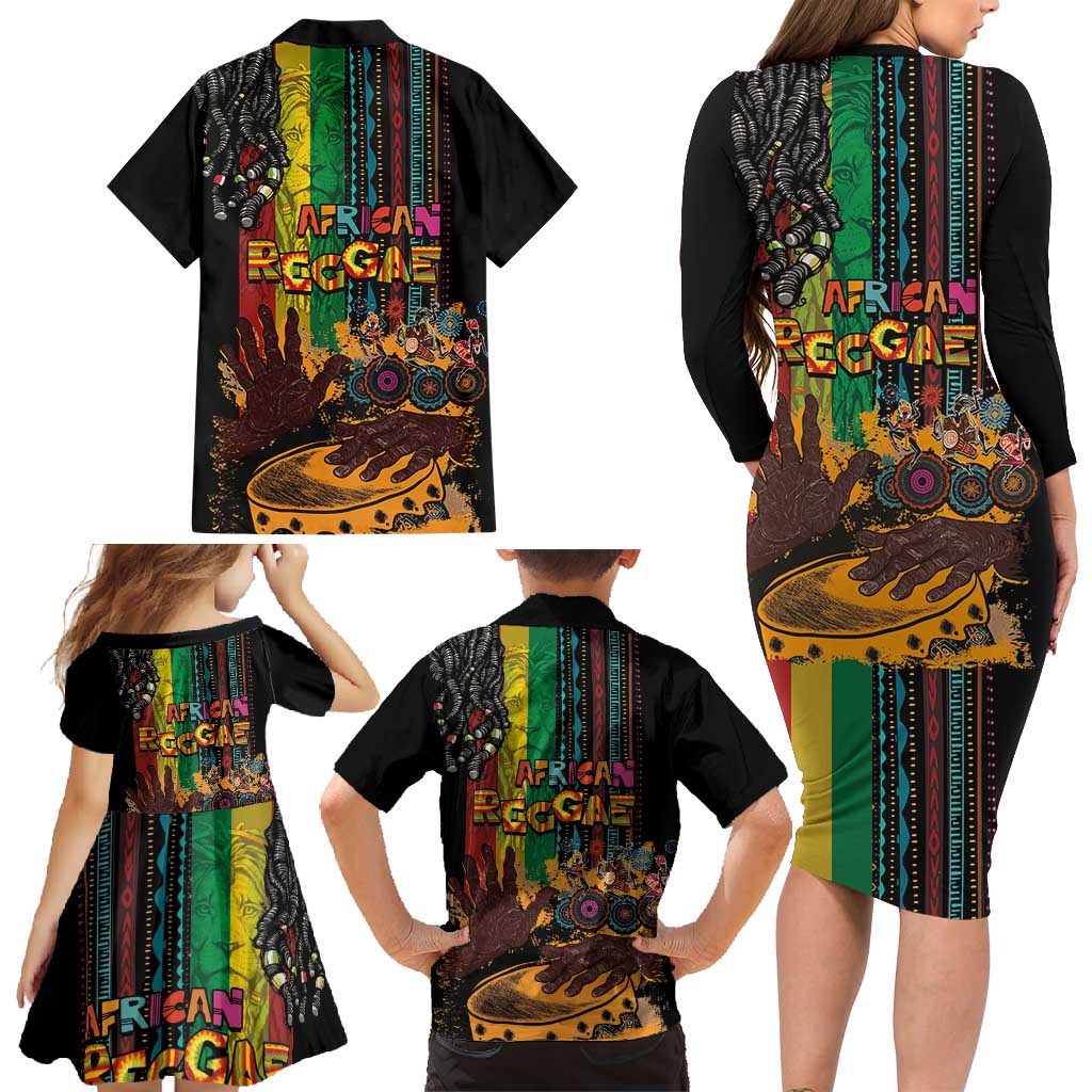 Afro-Caribbean Family Matching Long Sleeve Bodycon Dress and Hawaiian Shirt African and Reggae Art Music - Wonder Print Shop