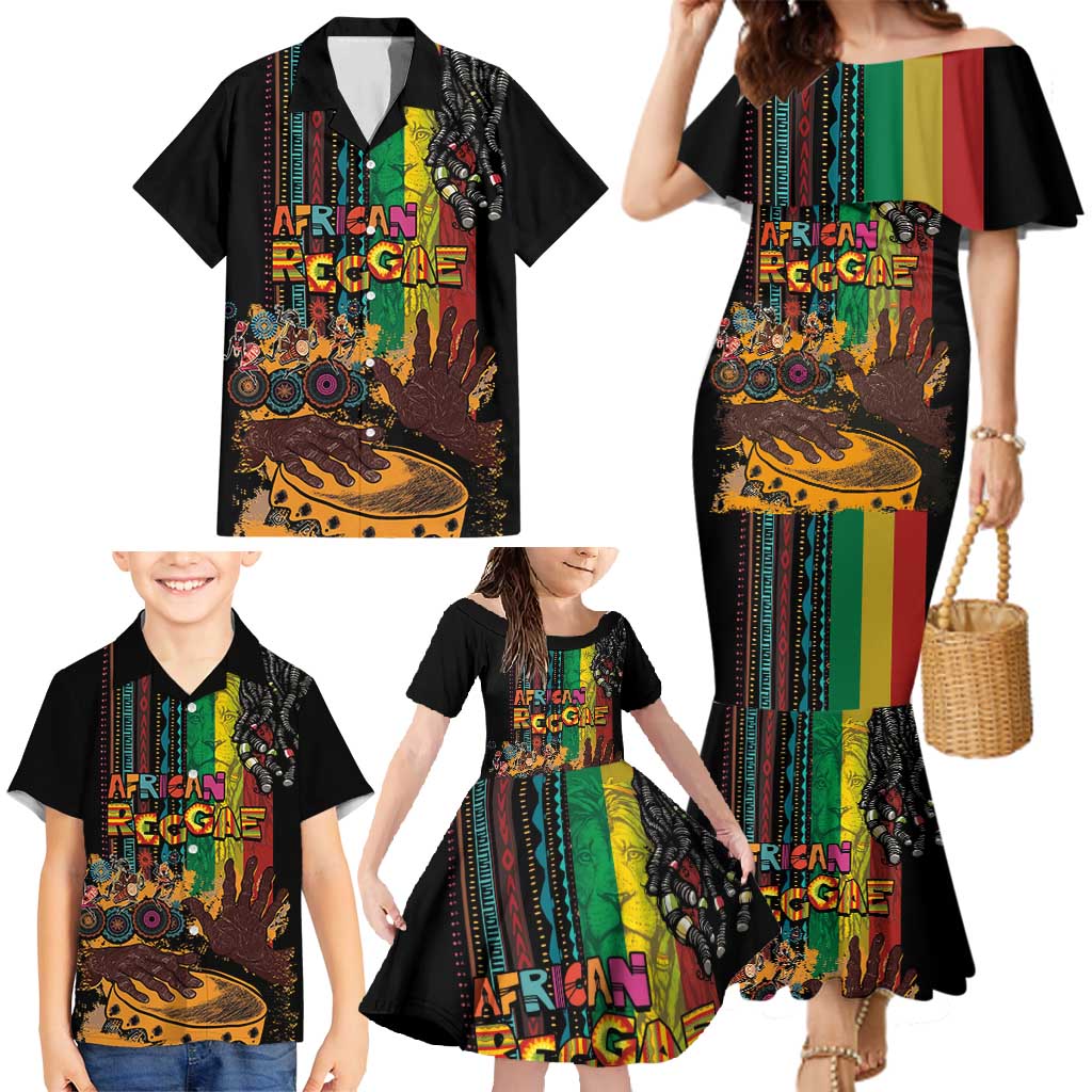 Afro-Caribbean Family Matching Mermaid Dress and Hawaiian Shirt African and Reggae Art Music - Wonder Print Shop
