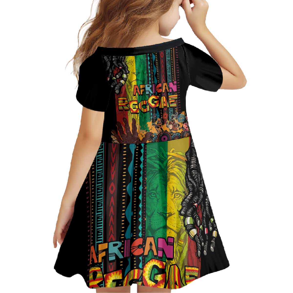 Afro-Caribbean Family Matching Off The Shoulder Long Sleeve Dress and Hawaiian Shirt African and Reggae Art Music - Wonder Print Shop
