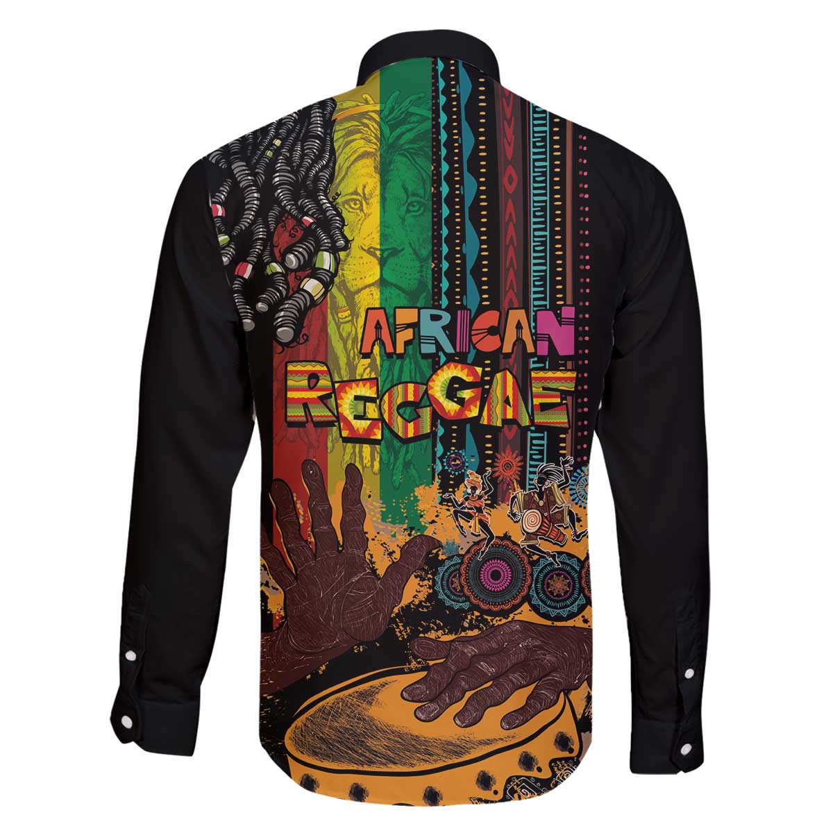 Afro-Caribbean Family Matching Off The Shoulder Long Sleeve Dress and Hawaiian Shirt African and Reggae Art Music - Wonder Print Shop