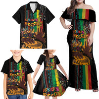 Afro-Caribbean Family Matching Off Shoulder Maxi Dress and Hawaiian Shirt African and Reggae Art Music - Wonder Print Shop
