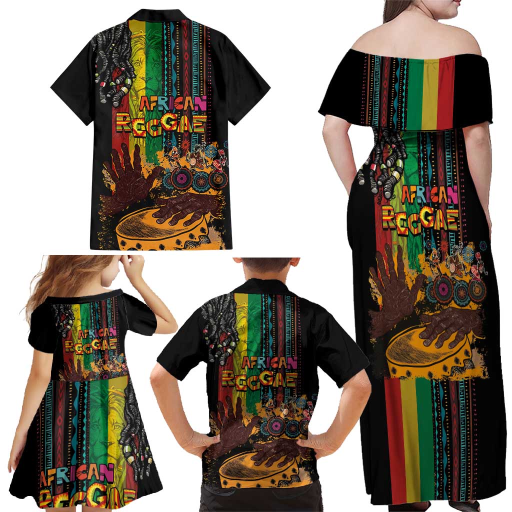 Afro-Caribbean Family Matching Off Shoulder Maxi Dress and Hawaiian Shirt African and Reggae Art Music - Wonder Print Shop