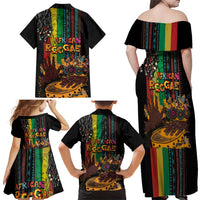 Afro-Caribbean Family Matching Off Shoulder Maxi Dress and Hawaiian Shirt African and Reggae Art Music - Wonder Print Shop