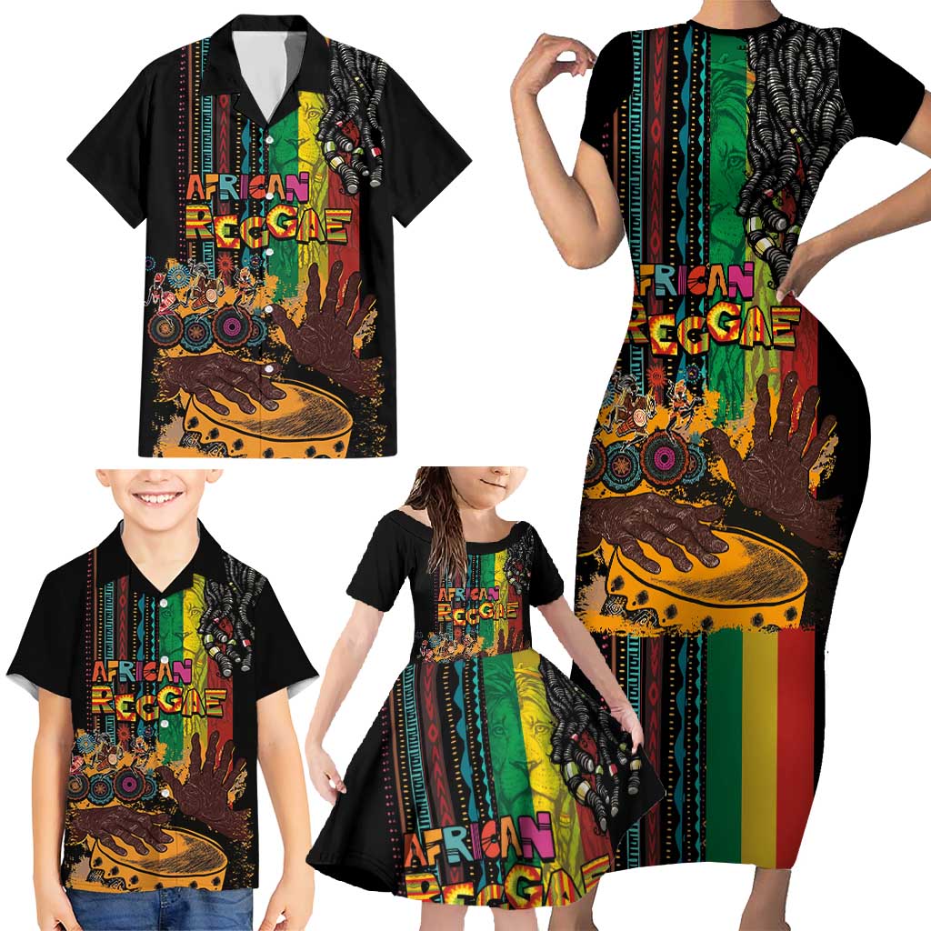 Afro-Caribbean Family Matching Short Sleeve Bodycon Dress and Hawaiian Shirt African and Reggae Art Music - Wonder Print Shop