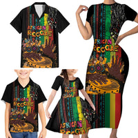 Afro-Caribbean Family Matching Short Sleeve Bodycon Dress and Hawaiian Shirt African and Reggae Art Music - Wonder Print Shop