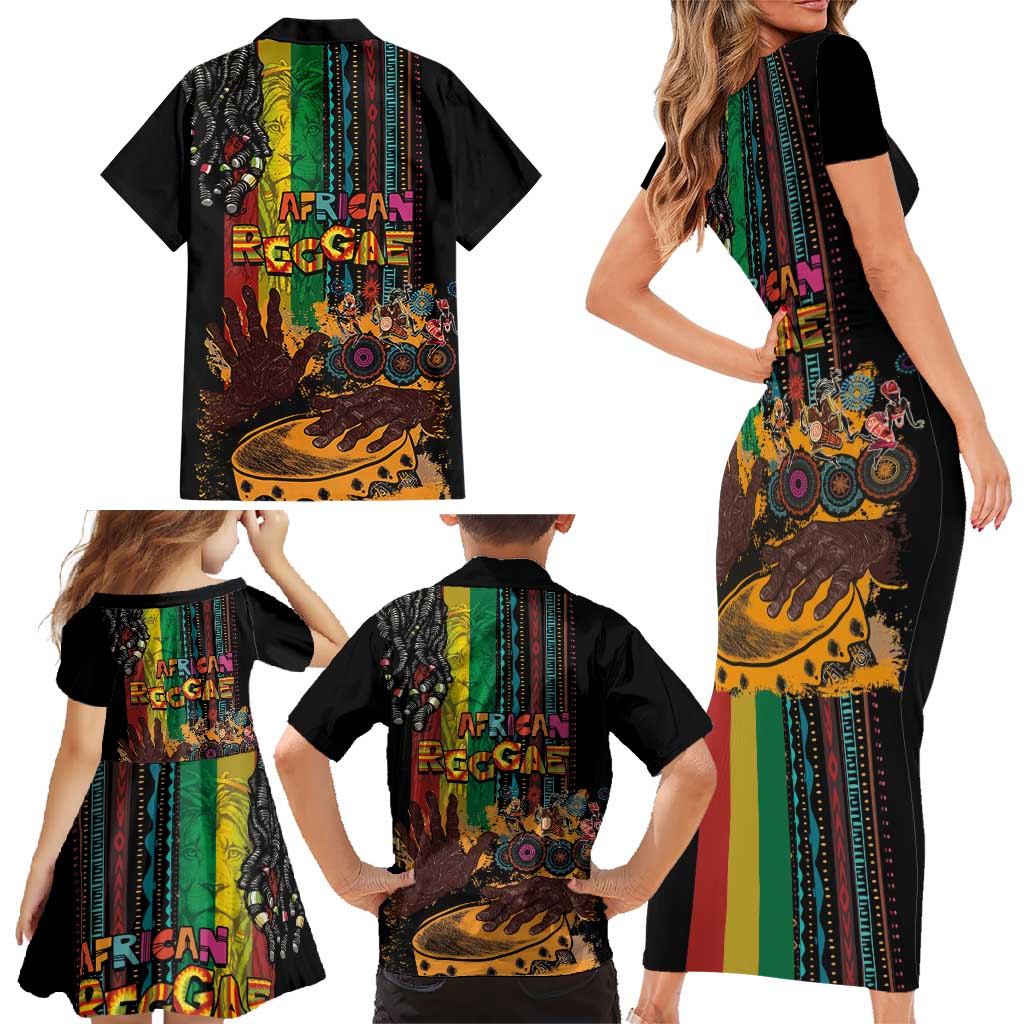 Afro-Caribbean Family Matching Short Sleeve Bodycon Dress and Hawaiian Shirt African and Reggae Art Music - Wonder Print Shop
