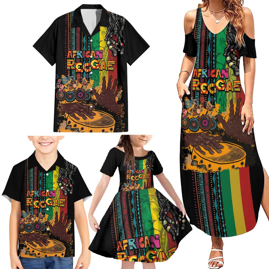 Afro-Caribbean Family Matching Summer Maxi Dress and Hawaiian Shirt African and Reggae Art Music - Wonder Print Shop