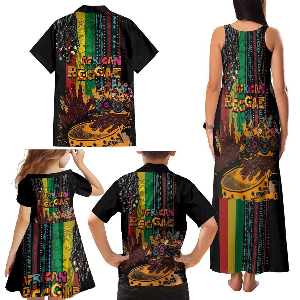 Afro-Caribbean Family Matching Tank Maxi Dress and Hawaiian Shirt African and Reggae Art Music - Wonder Print Shop