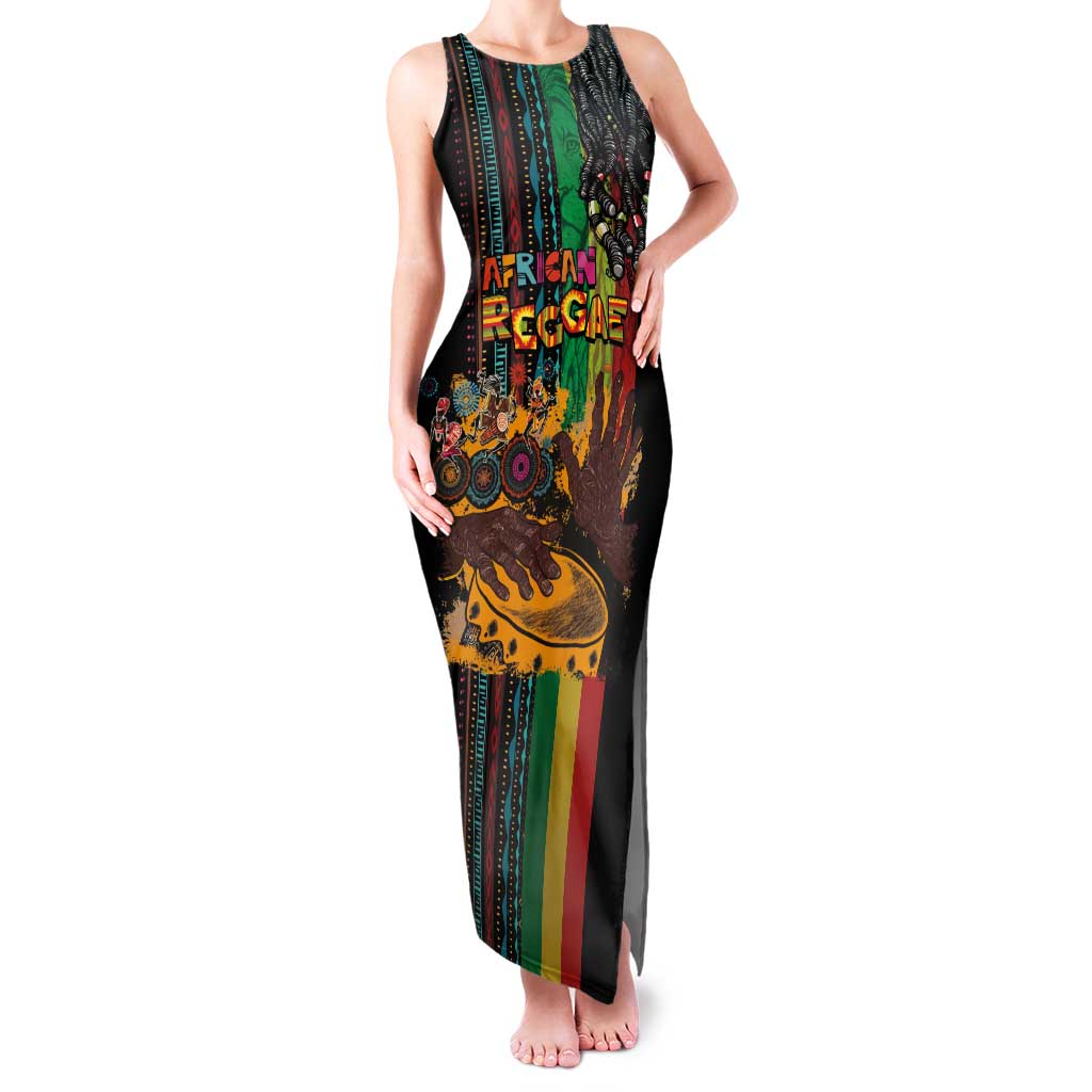 Afro-Caribbean Family Matching Tank Maxi Dress and Hawaiian Shirt African and Reggae Art Music - Wonder Print Shop