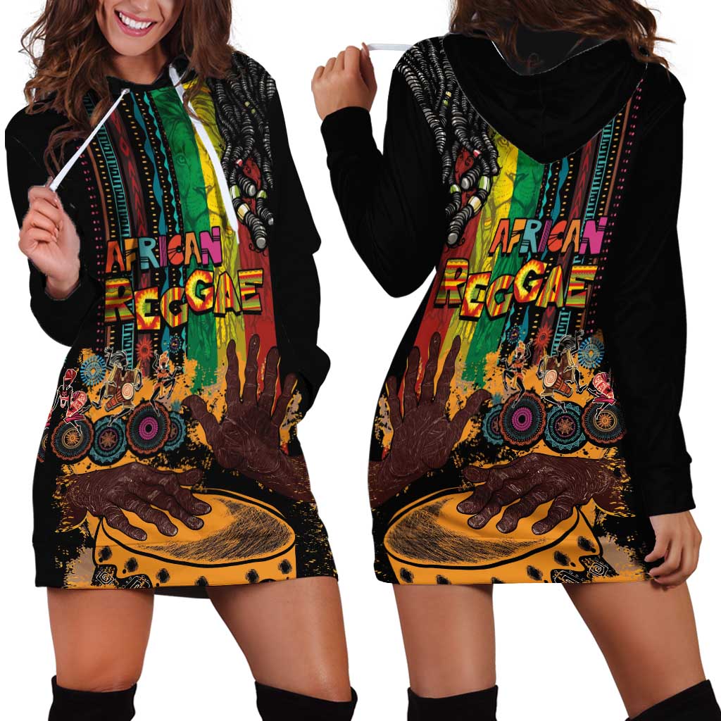 Afro-Caribbean Hoodie Dress African and Reggae Art Music - Wonder Print Shop