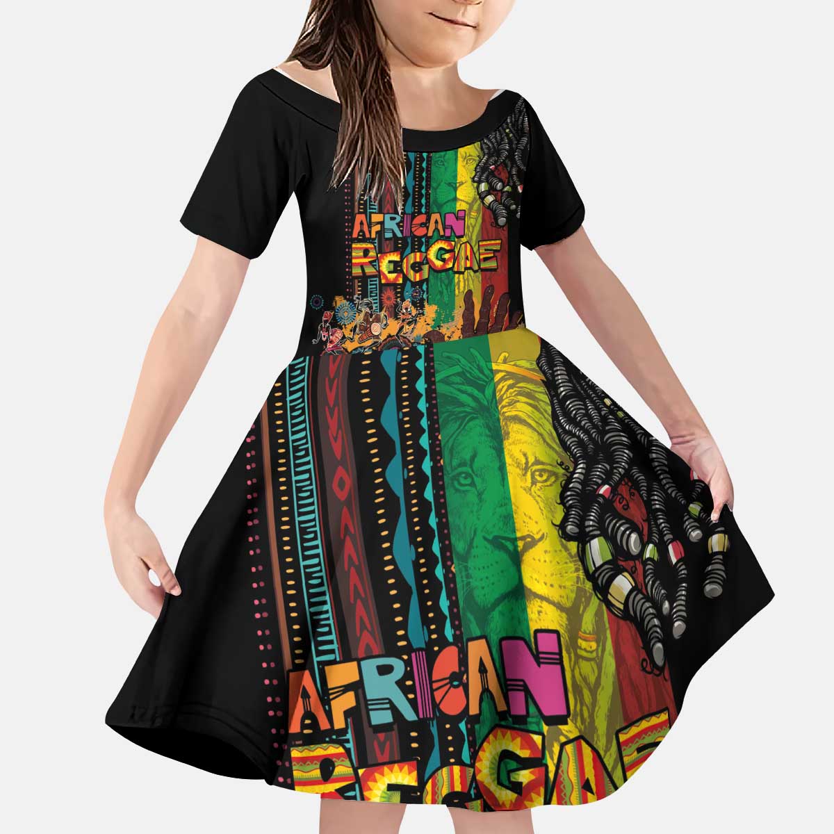 Afro-Caribbean Kid Short Sleeve Dress African and Reggae Art Music - Wonder Print Shop