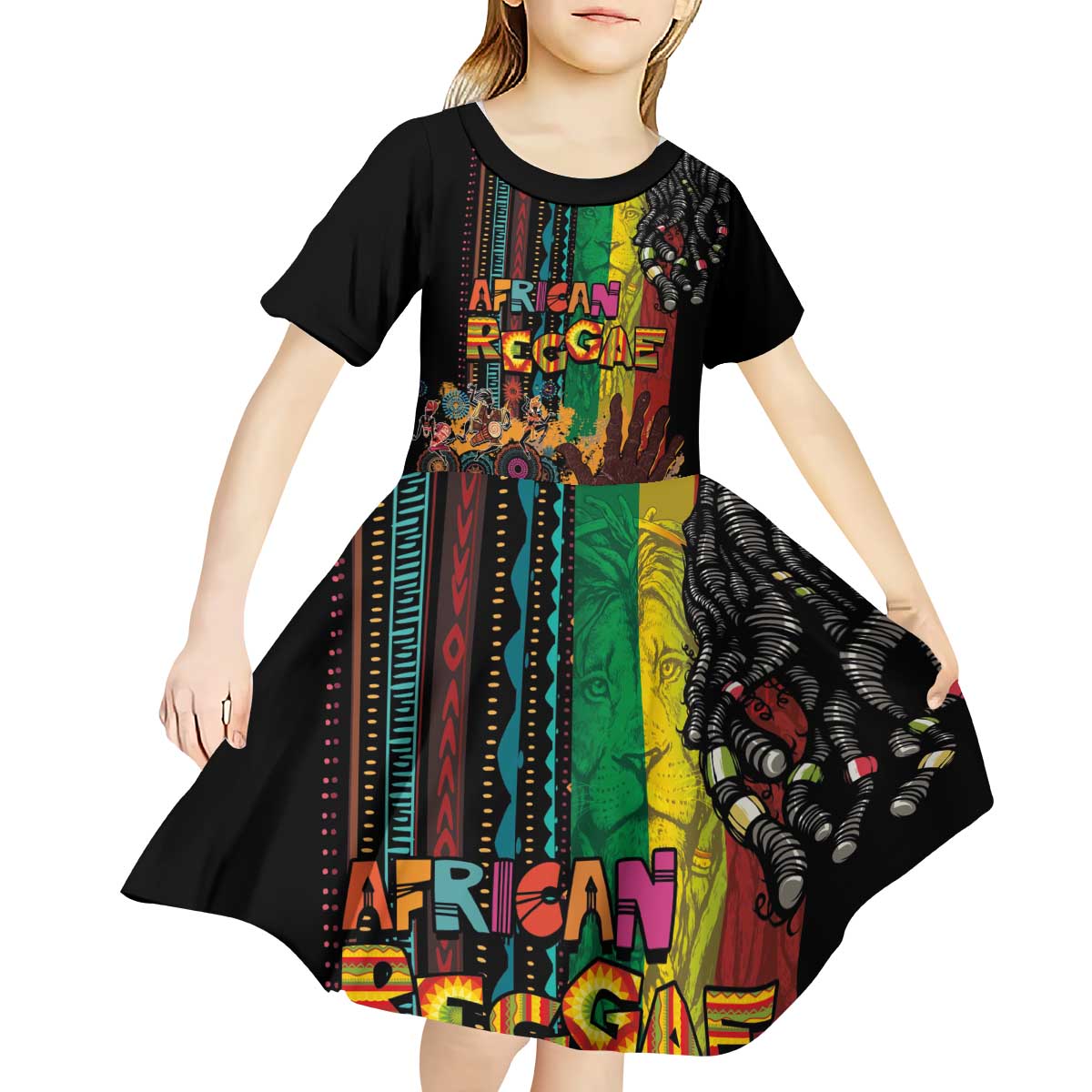 Afro-Caribbean Kid Short Sleeve Dress African and Reggae Art Music - Wonder Print Shop