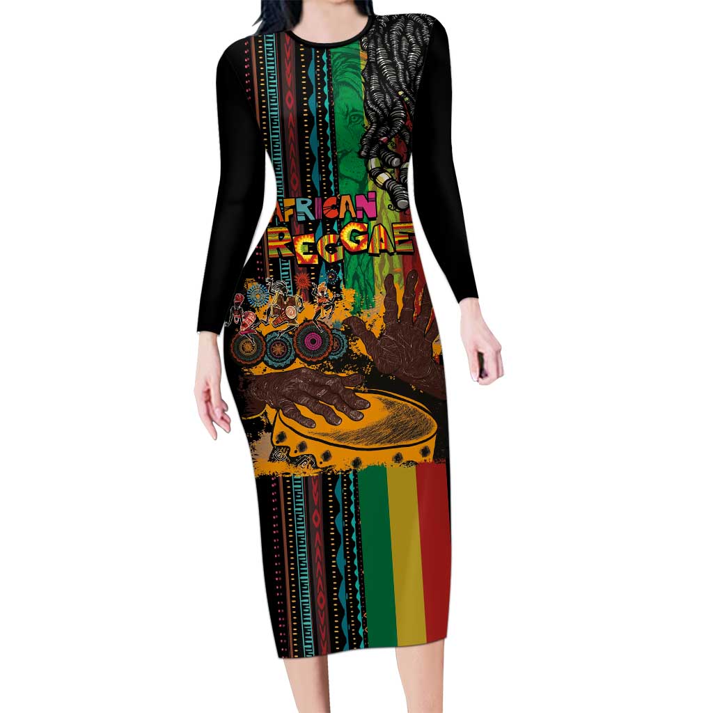 Afro-Caribbean Long Sleeve Bodycon Dress African and Reggae Art Music - Wonder Print Shop