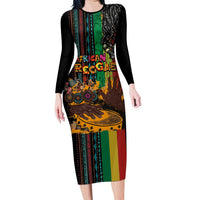 Afro-Caribbean Long Sleeve Bodycon Dress African and Reggae Art Music - Wonder Print Shop
