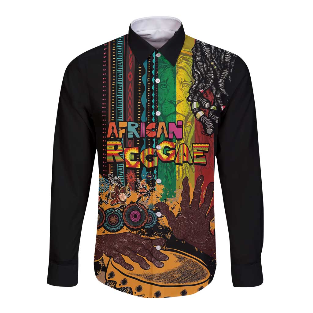 Afro-Caribbean Long Sleeve Button Shirt African and Reggae Art Music - Wonder Print Shop