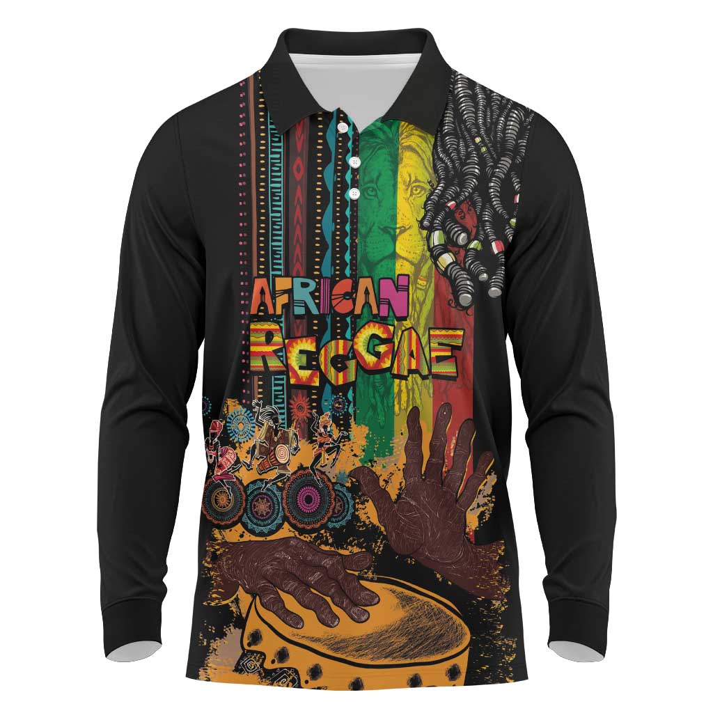 Afro-Caribbean Long Sleeve Polo Shirt African and Reggae Art Music - Wonder Print Shop