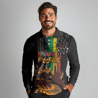 Afro-Caribbean Long Sleeve Polo Shirt African and Reggae Art Music - Wonder Print Shop