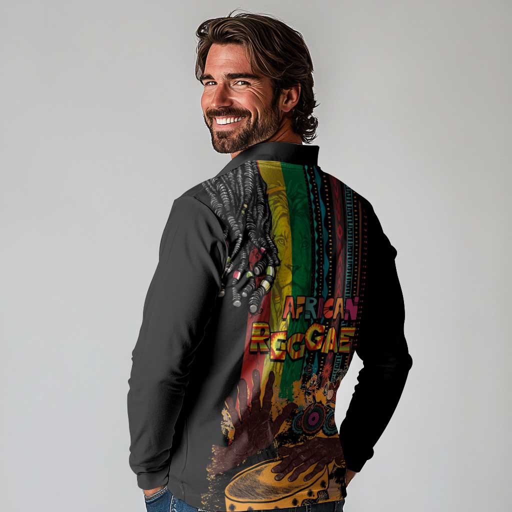 Afro-Caribbean Long Sleeve Polo Shirt African and Reggae Art Music - Wonder Print Shop