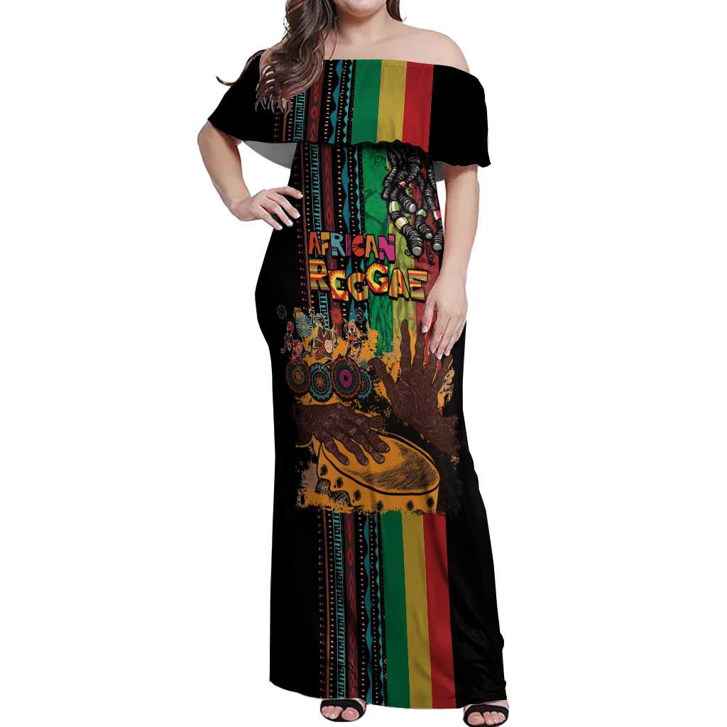 Afro-Caribbean Off Shoulder Maxi Dress African and Reggae Art Music - Wonder Print Shop