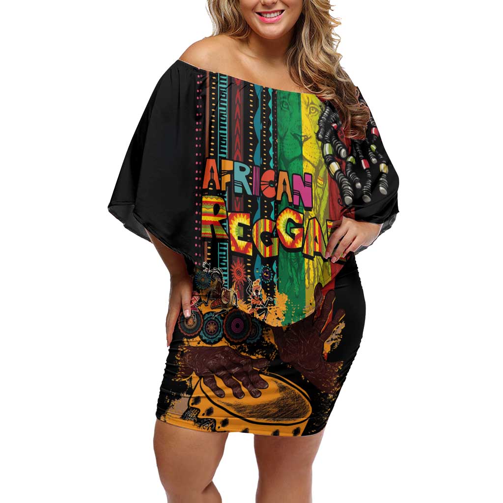 Afro-Caribbean Off Shoulder Short Dress African and Reggae Art Music - Wonder Print Shop
