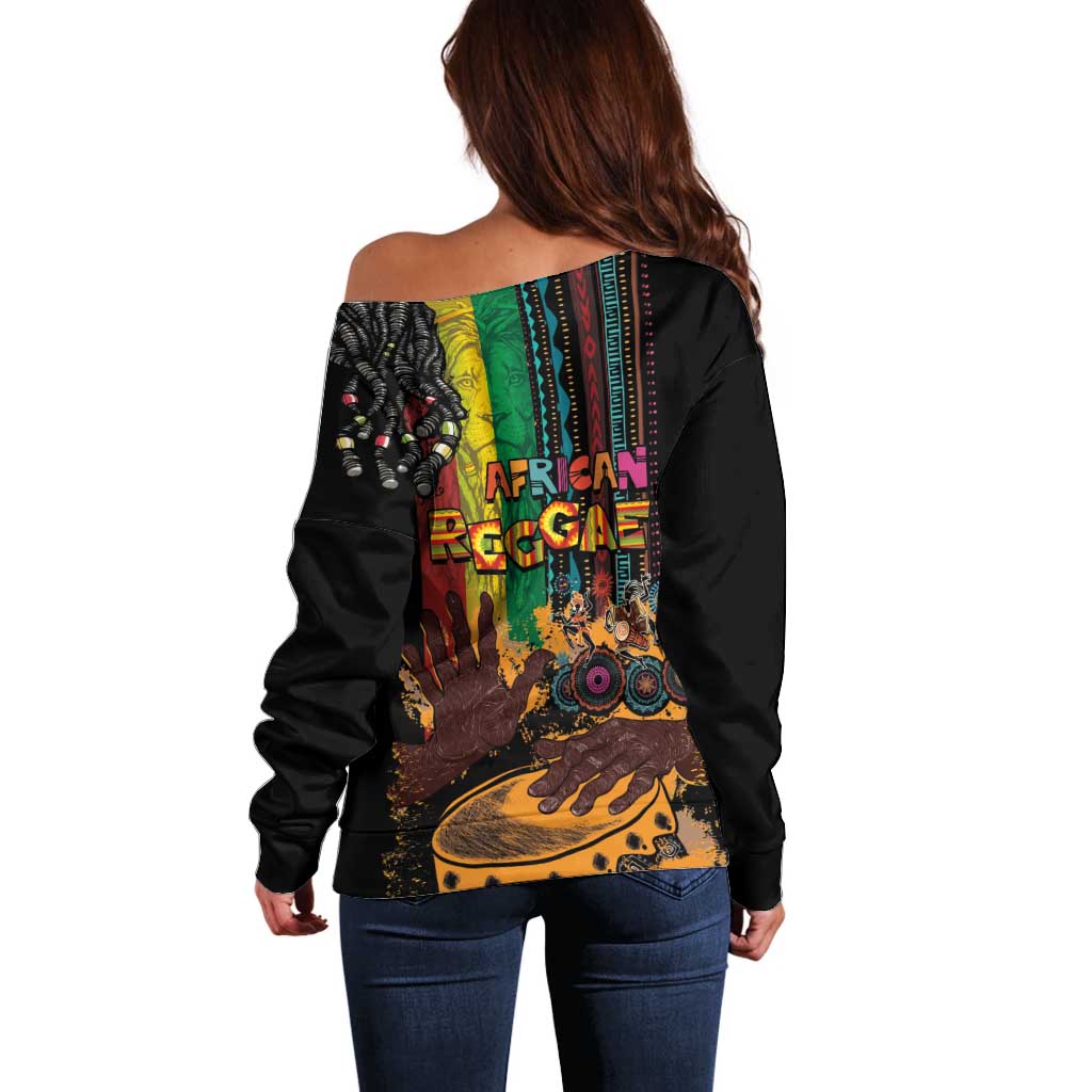 Afro-Caribbean Off Shoulder Sweater African and Reggae Art Music - Wonder Print Shop