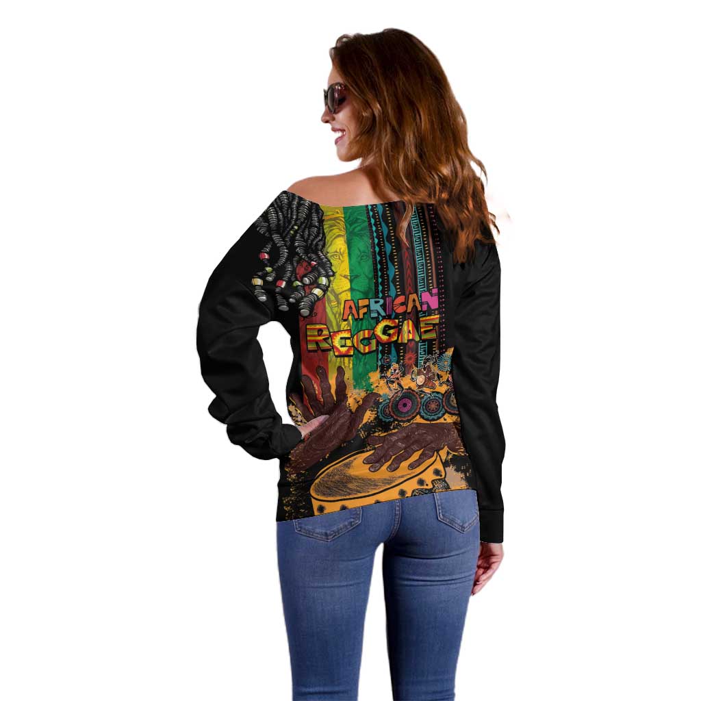 Afro-Caribbean Off Shoulder Sweater African and Reggae Art Music - Wonder Print Shop