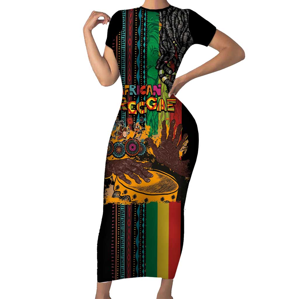 Afro-Caribbean Short Sleeve Bodycon Dress African and Reggae Art Music - Wonder Print Shop
