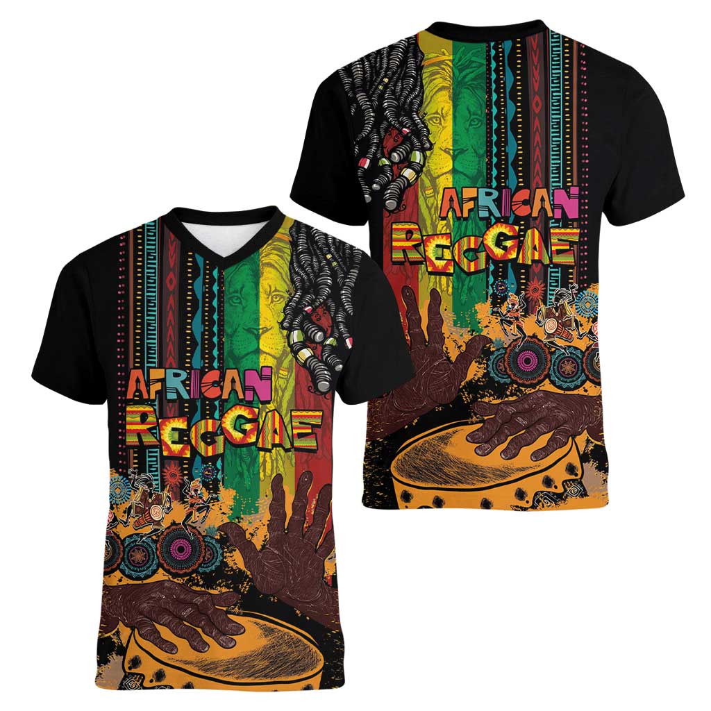Afro-Caribbean Women V-Neck T-Shirt African and Reggae Art Music - Wonder Print Shop